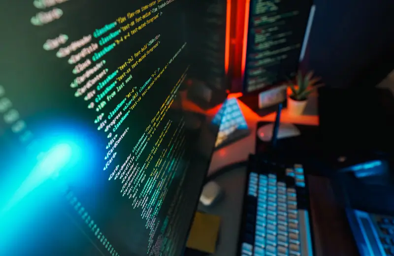 Código de una aplicación abierto en varios monitores de desarrollo